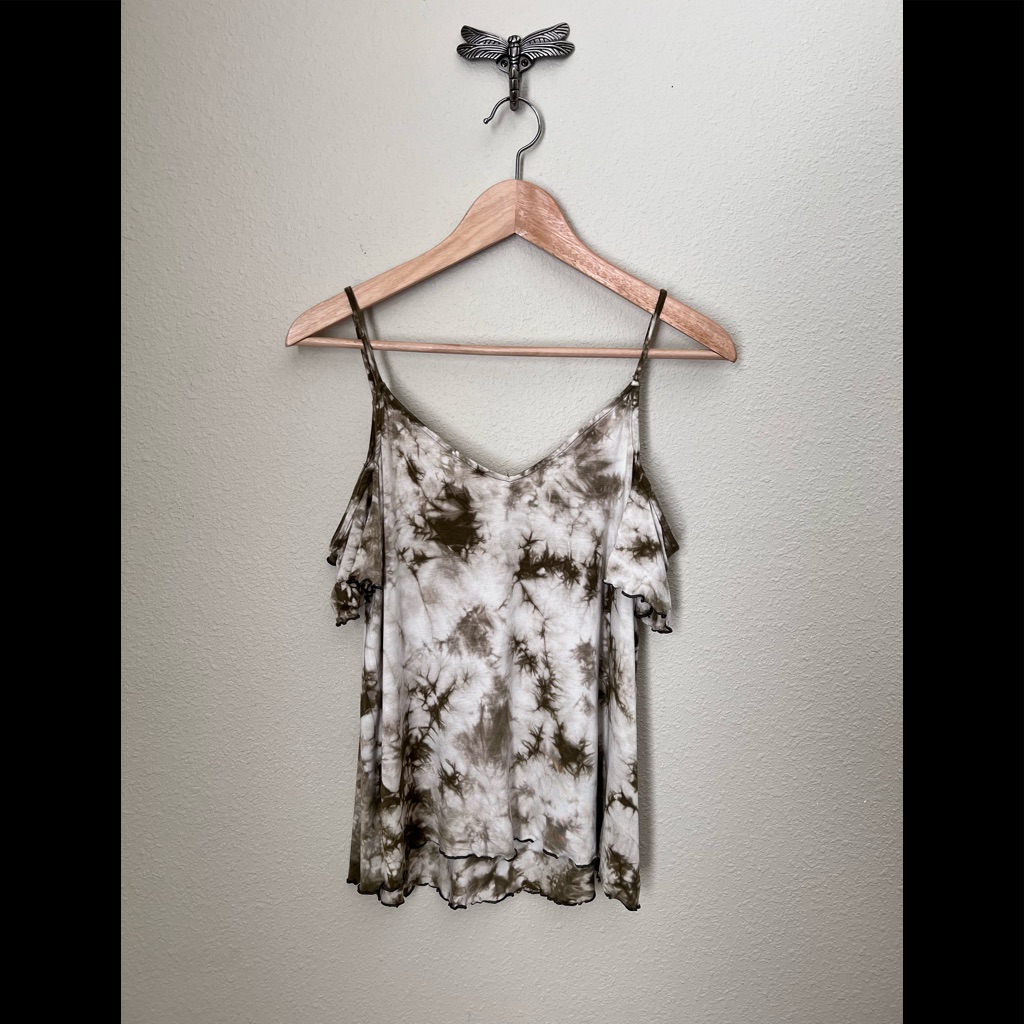 American Eagle Soft & Sexy T Cold Shoulder Tank Tie Die Size Small Green White